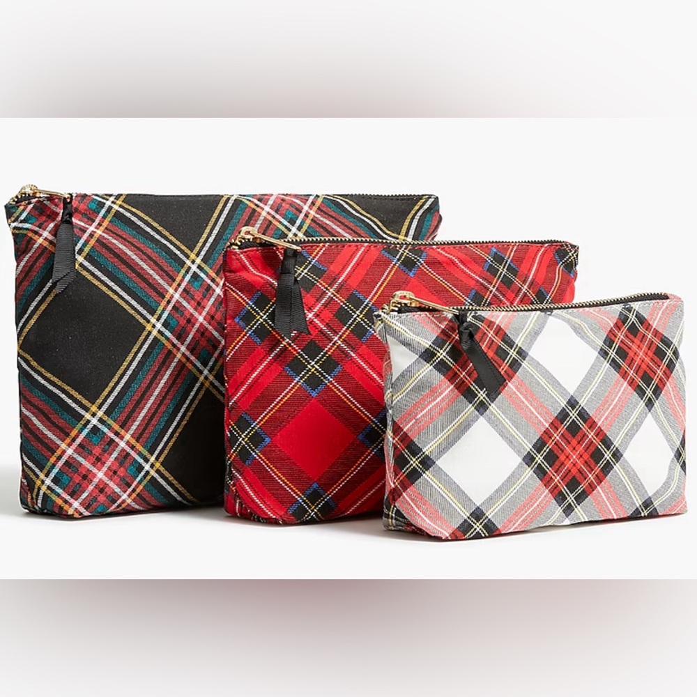 Jcrew Factory Canvas pouches set-of-three in plaid